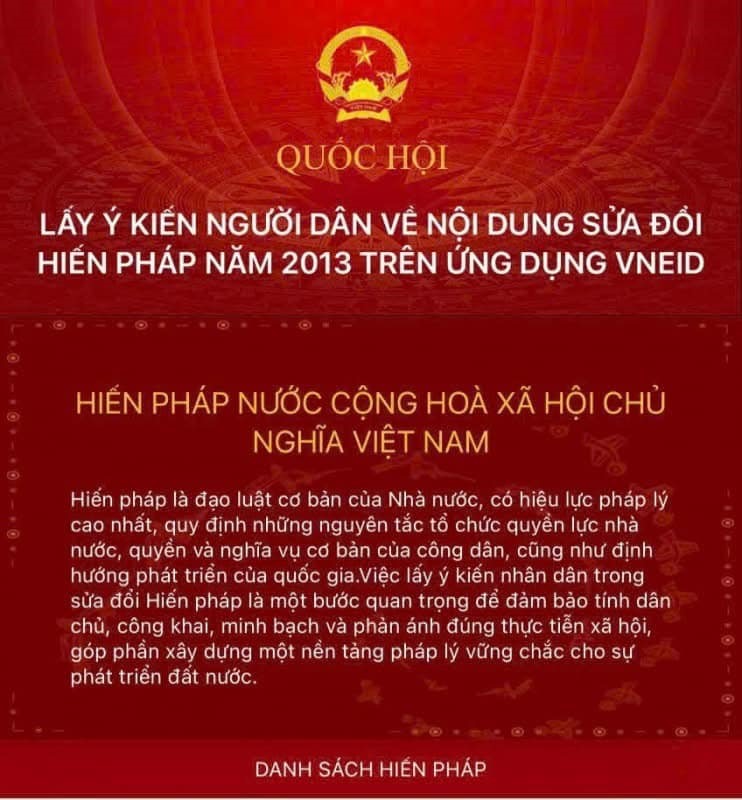 HƯỚNG DẪN LẤY Ý KIẾN NHÂN DÂN VỀ SỬA ĐỔI, BỔ SUNG HIẾN PHÁP NĂM 2013 TRÊN ỨNG DỤNG VNeID